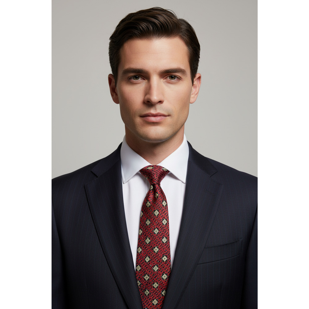 Brioni Red Black Geometric Silk Tie View 2